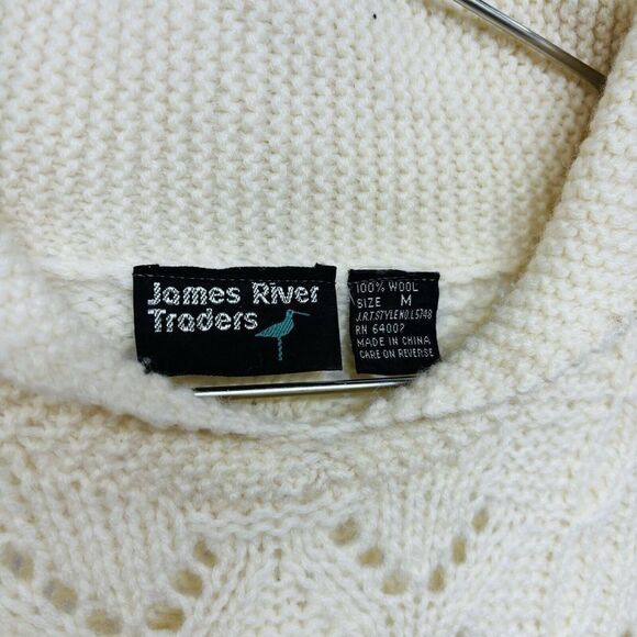 Vintage James River Traders Shawl Collar Cable Knit Sweater Cream 100% Wool - Picture 5 of 5